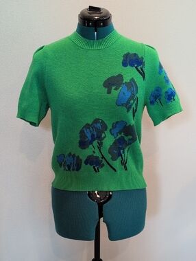 Sugarlips Kersey Floral Pleated Short Sleeve Sweater